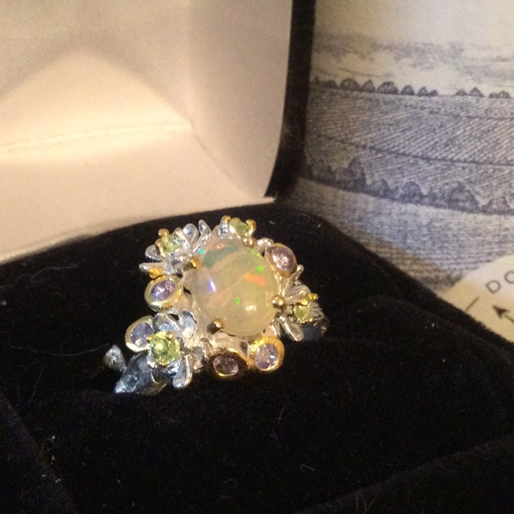 ⭐️Genuine Natural Fiery Opal & Tanzanite Ring - Picture 10 of 13
